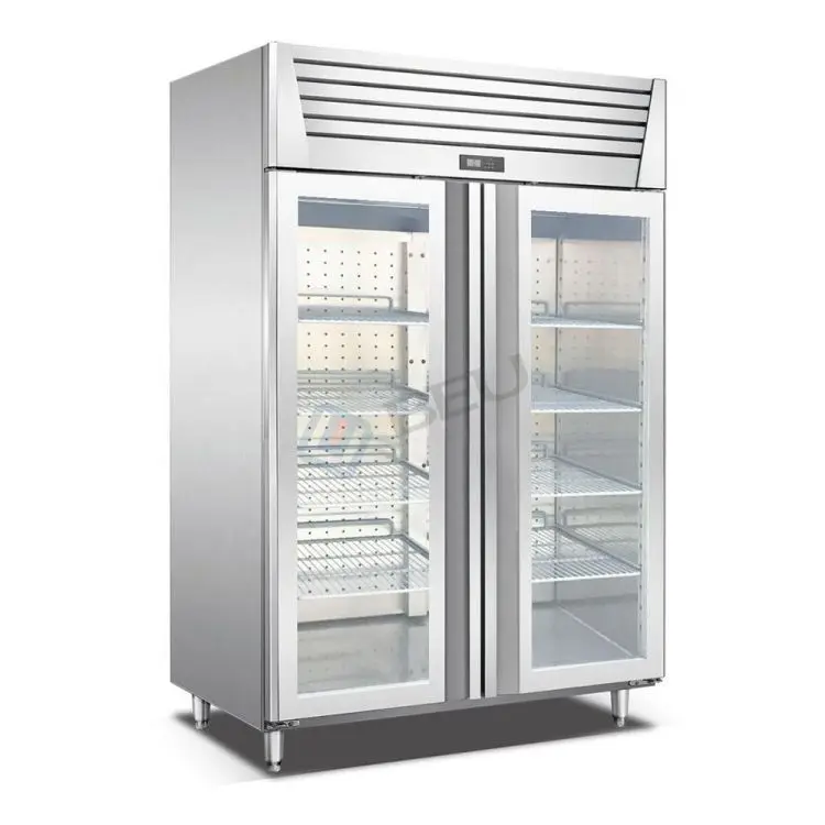 

Energy Saving Double Glass Door Restaurant Equipment GN2/1 Upright Display Fridge With Air Cooling Single-Temperature Style