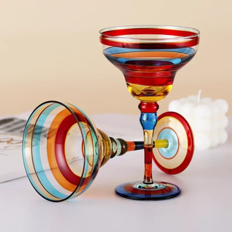 

360ml Handmade Colorful Margarita & Champagne Cocktail Glasses Set CreativeDesign for HomeBarWeddingPartyElegantUnique Drinkware