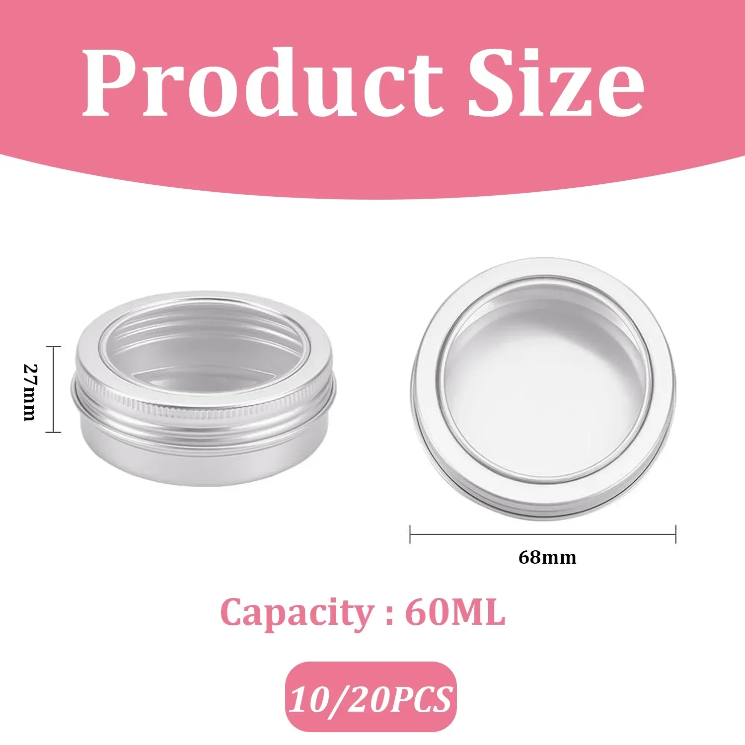 10/20PCS 60ML Round Aluminum Tins Screw Lid Containers with Clear Window Metal Empty Cans Travel Storage Jars ﻿Arts & Crafts