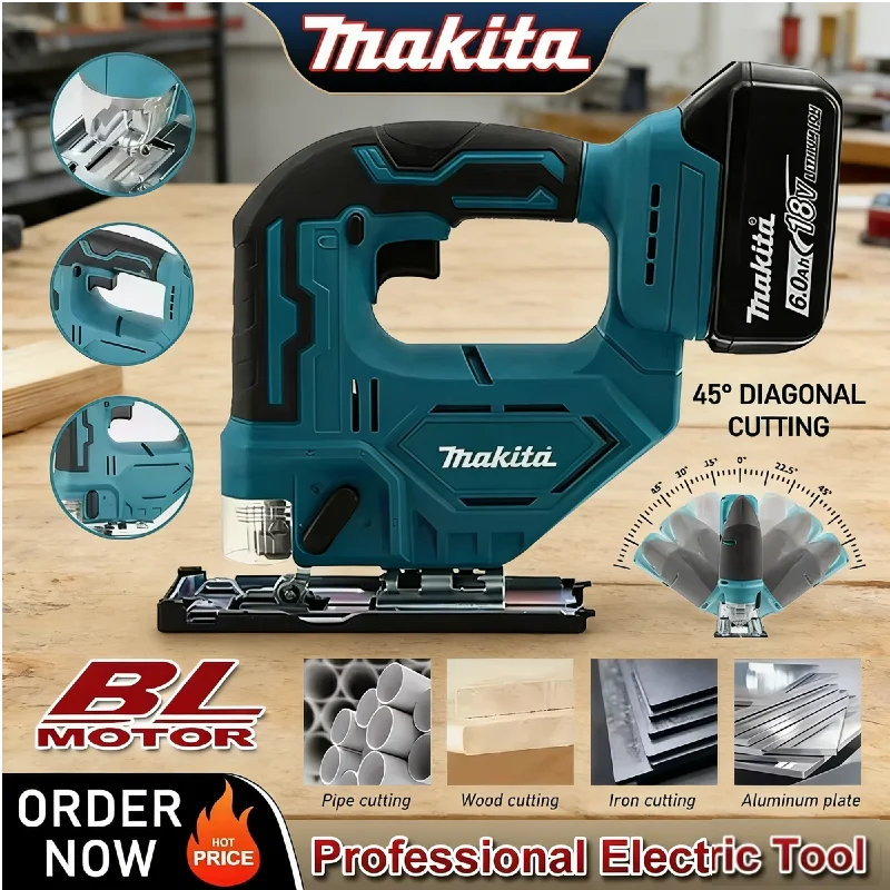 

Makita Brushless Cordless 18V Reciprocating Saw DJV182, Rechargeable Lithium Multifunctional Woodworking Cutting Power Tool