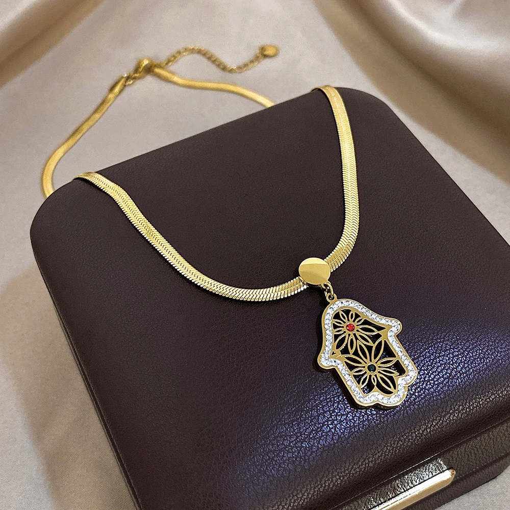 

DODOHAO Hand Evil Eyes Pendant Necklaces For Women Religious Pendant Necklaces Turkish Eyes Gold Color Fashion Jewelry