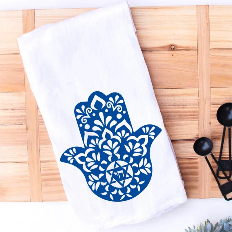 Blue Hamsa Chai Kitchen Towel Jewish Kitchen Decoration Housewarming New Home Hostess Gift Passover Hanukkah Shabbat Challah