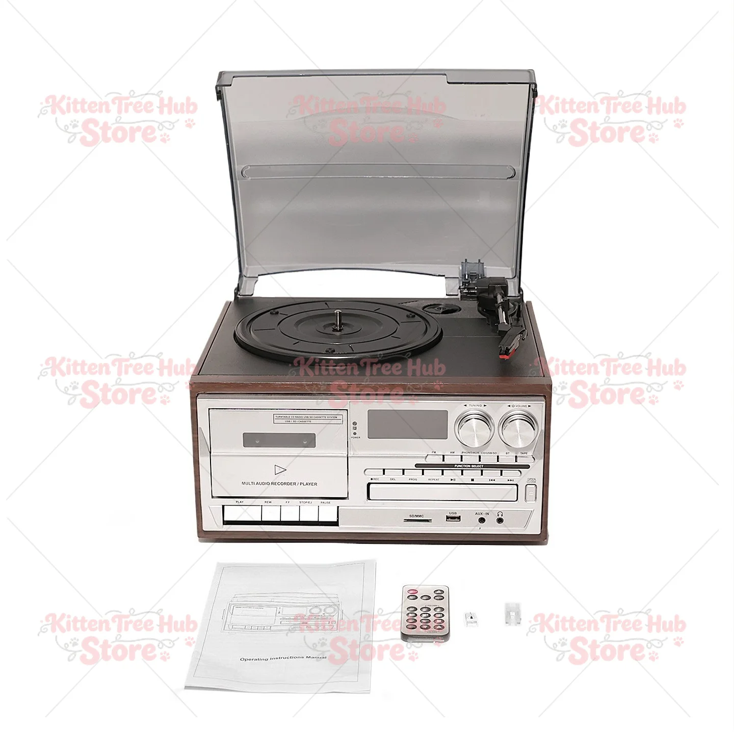 Vintage Vinyl Record Player, 3-in-1 Retro Stereo System with Bluetooth