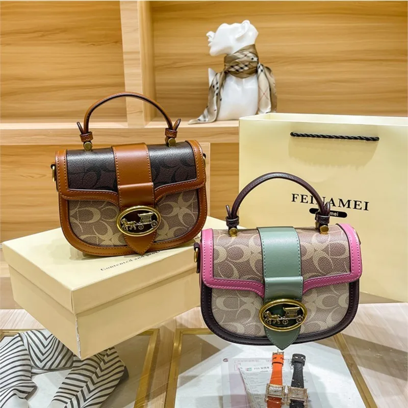 2024 New Spring/Summer High end Minimalist Fashion Contrast Color Half Round One Shoulder Crossbody Handbag for Women