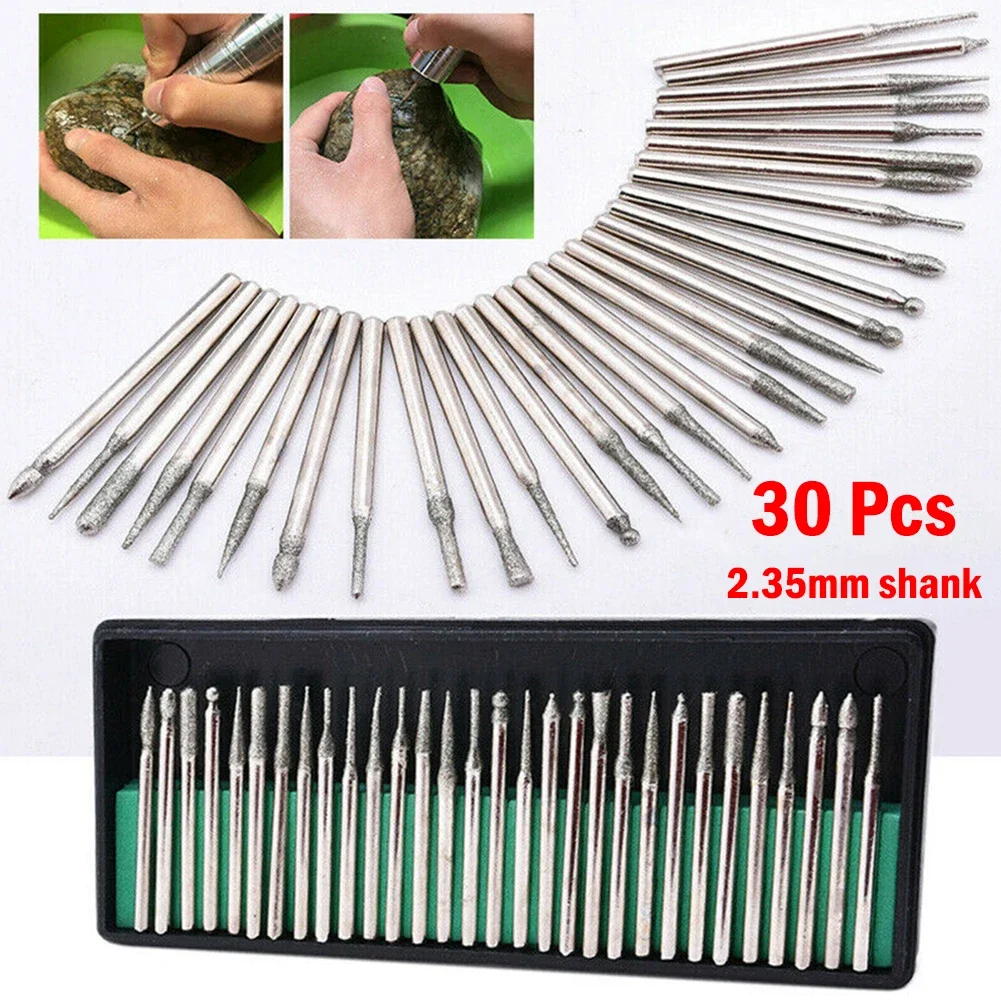 

For Electric Grinder Power Bur Shank 2.35mm 30pcs Abrasive Tools Approx. 45mm Bur Set High Quality