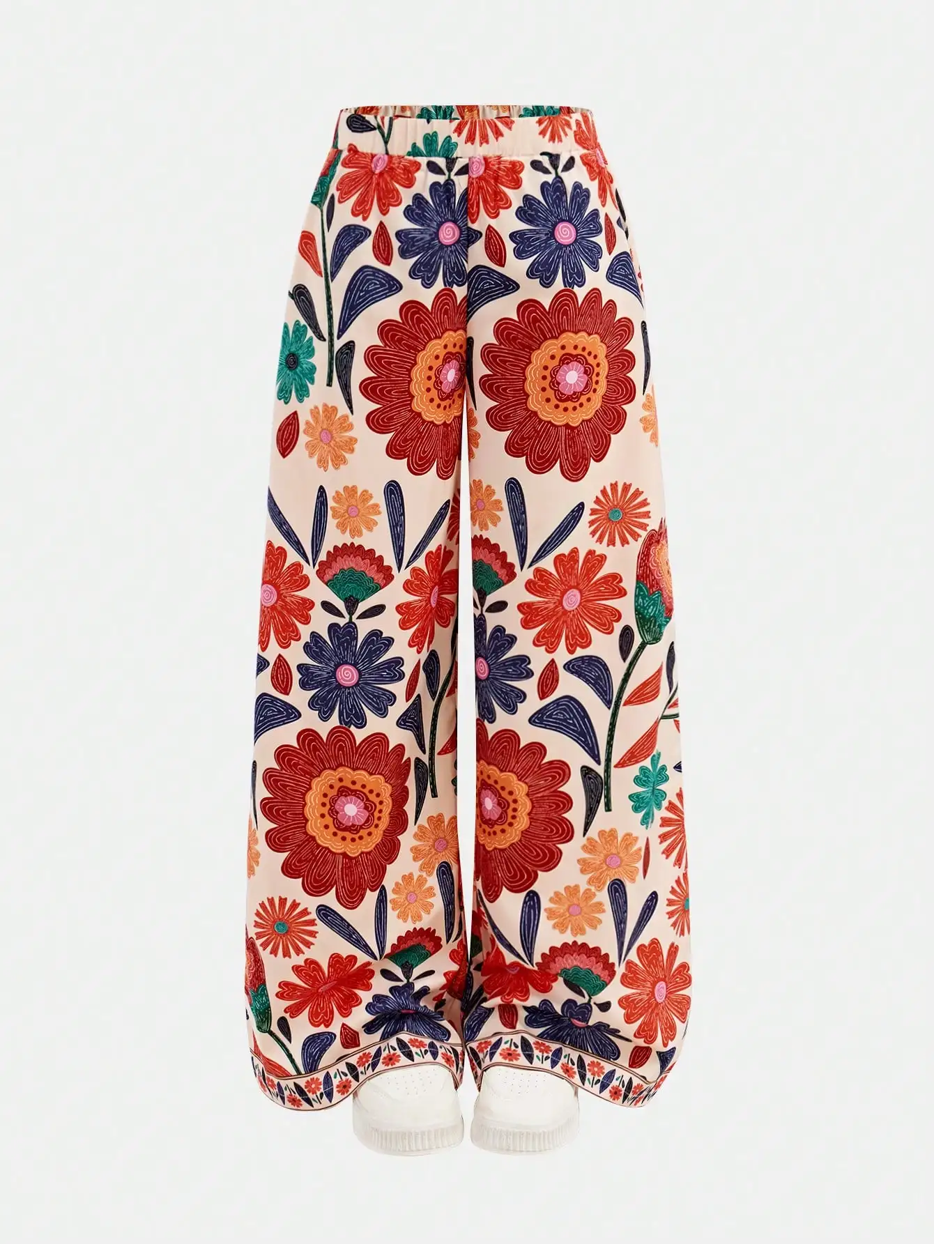 

Girls' Floral Print Wide-Leg Mid-Waist Comfort Pants for Casual Wear