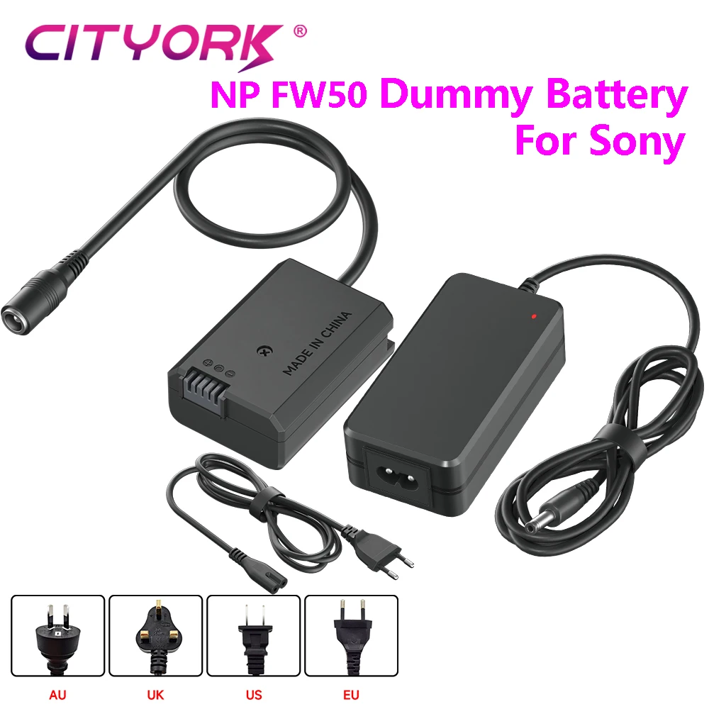 Batería ficticia AC-PW20 NP-FW50, adaptador de fuente de alimentación CA, kit de acoplador CC para Sony Alpha ZV-E10 A5100 A6500 A6400 A6000 NEX-7 NEX-5N