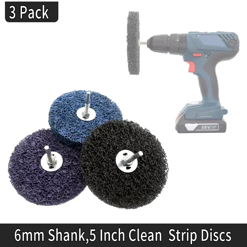 3 PCS 5 Inch Easy Strip Discs Clean Poly Strip Wheel Abrasive Angle Grinders Clean Tool For Rust Paint Flaking Materials Removal