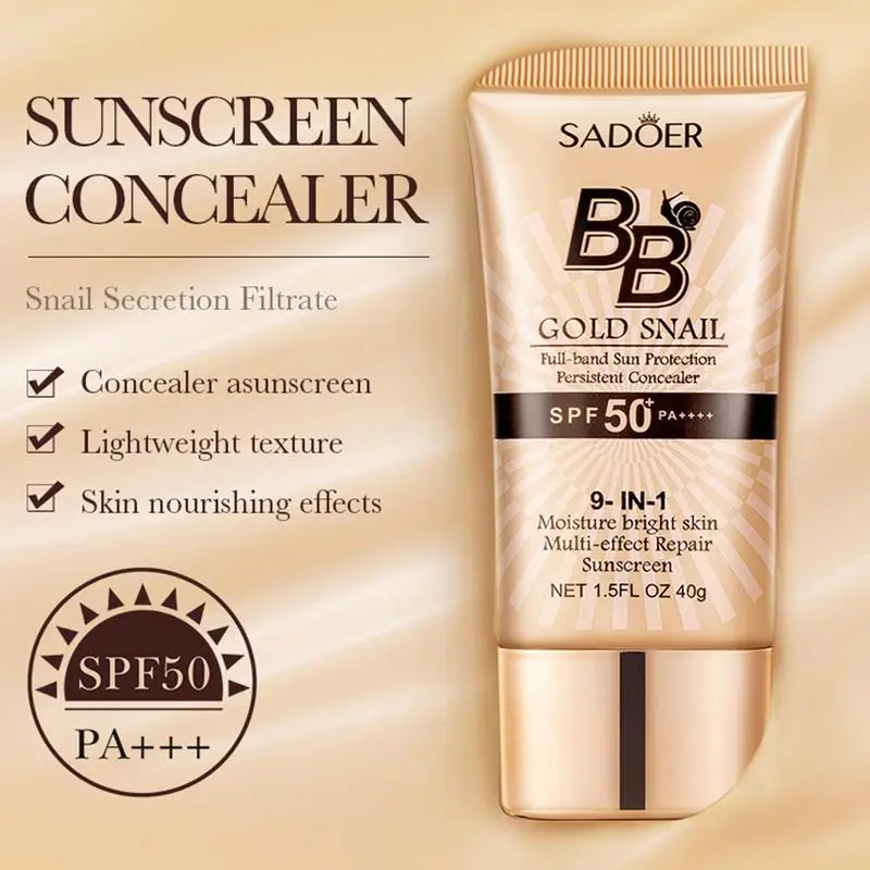 BB Cream SPF50+ Gold Snail Sunscreen Whitening Foundation Mild Concealer Lightweight BB Cream Moisturizing Long Lasting Cream