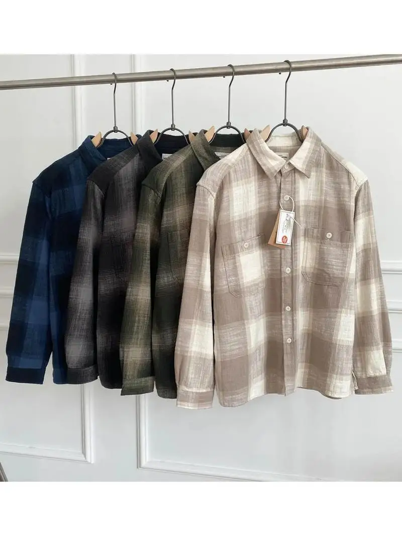 

Autumn Winter Thiened Pure Cotton Waed Bamboo Rayon Soft Plaid irt Jaet Men Loose Casual Long Sve irt