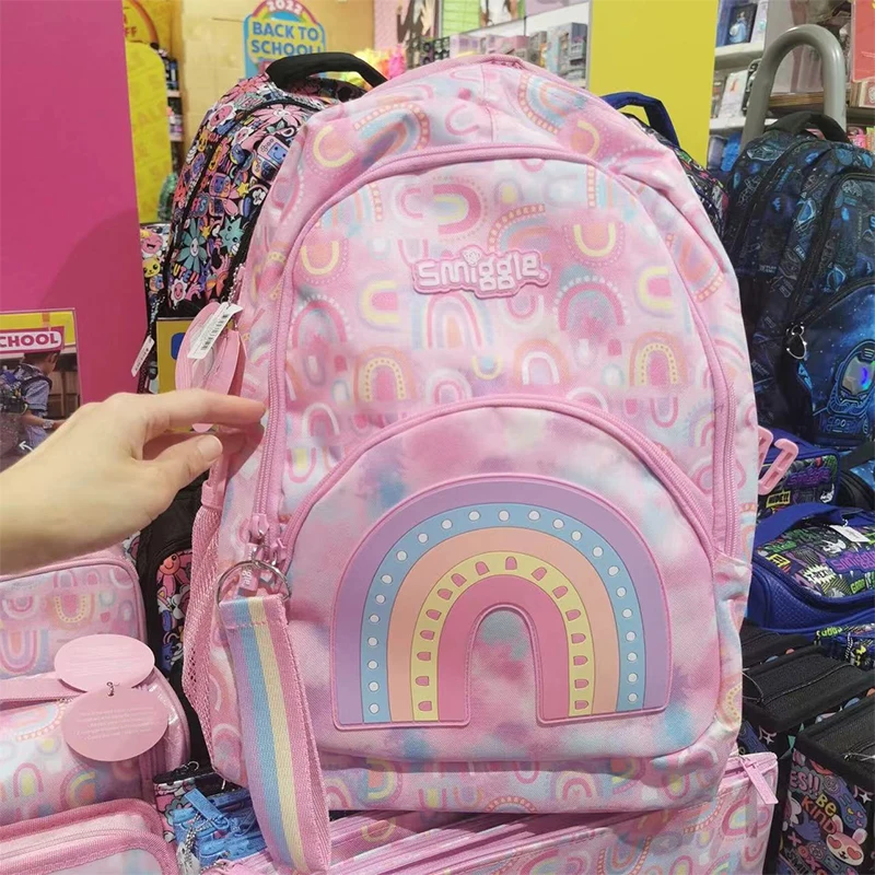 Genuine Australian Smiggle Schoolbag, luz rosa arco-íris porta papelaria estudante, estojo, mochila de grande capacidade, presente do estudante