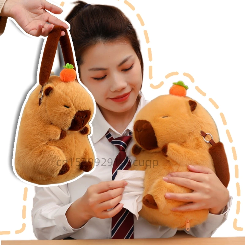 Cute Capybara Plush Car Pillow Rearview Mirror Tissue Box Car Headrest Shoulder Cover Combination Of Car Supplies Decoration Car