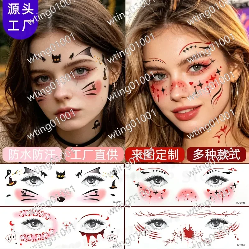for Halloween Face Stickers Cosplay Makeup Decals Masquerade Party Temporary Tattoos Holiday Festival Body Art Accessories