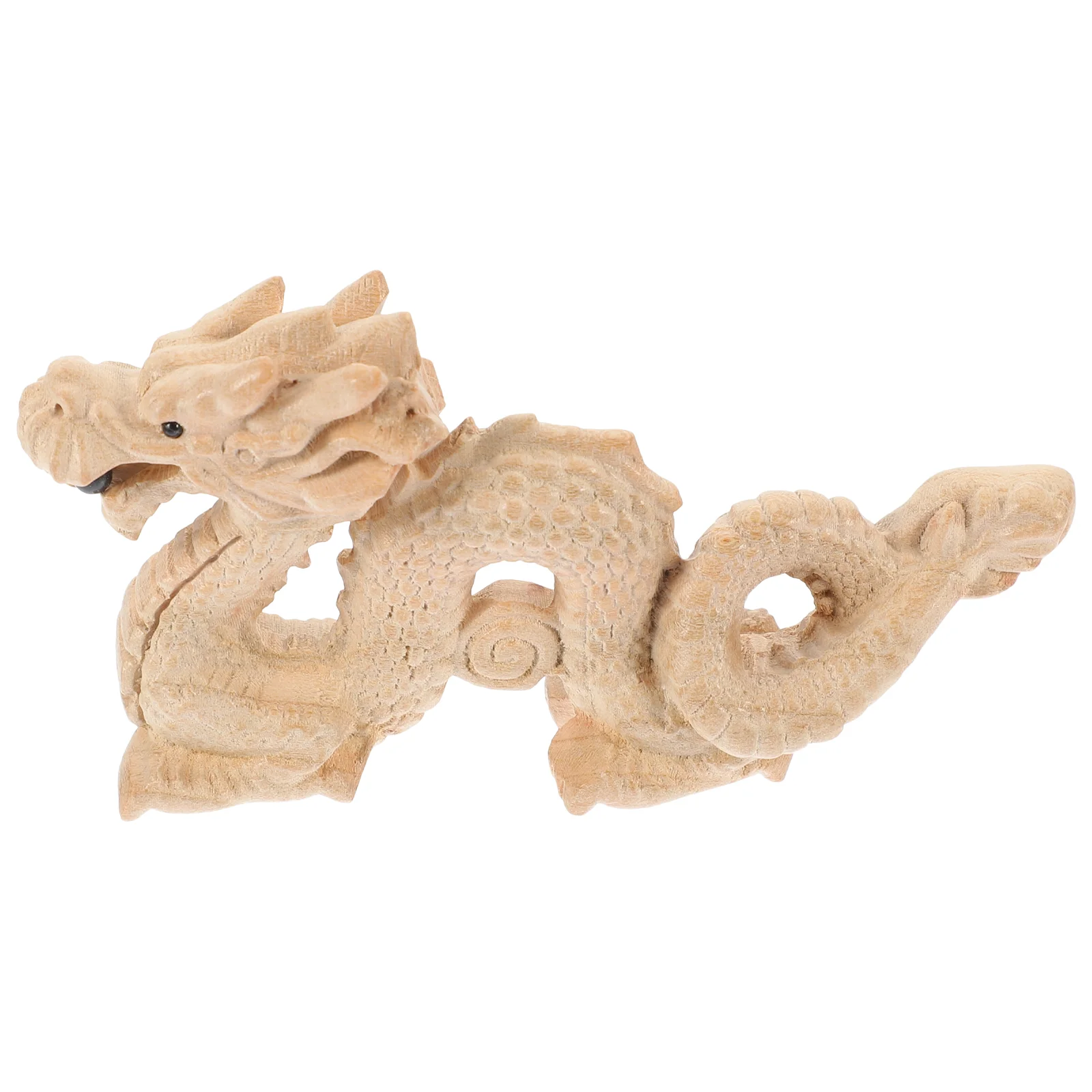 Dragon Ornament Wood Craft Decorative Figurine Decorate Desktop Statue Wooden Sculpture