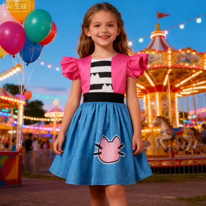 

Carnival Festive Dress For Girl Gabby's Cosplay Cartoon Cat Costume Kids Birthday Party Dollhouse Princess Dress With Hair band