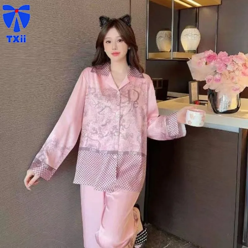 Ink Painting Pajamas Women\'s Spring Autumn 2024 New Ice Silk Long Sleeve Trousers Internet Popular Wind Autumn Home Clothes suit