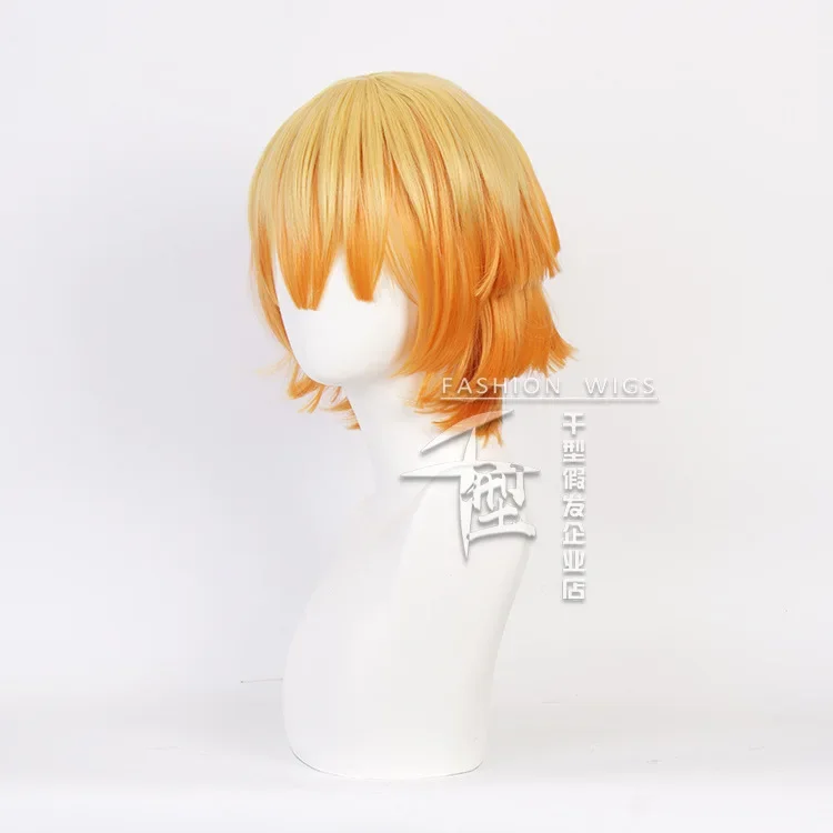 Peluca de Cosplay de Anime Agatsuma Zenitsu para hombre y mujer, pelo degradado naranja dorado, accesorios de disfraz de cómic, peluca de actuación de fiesta