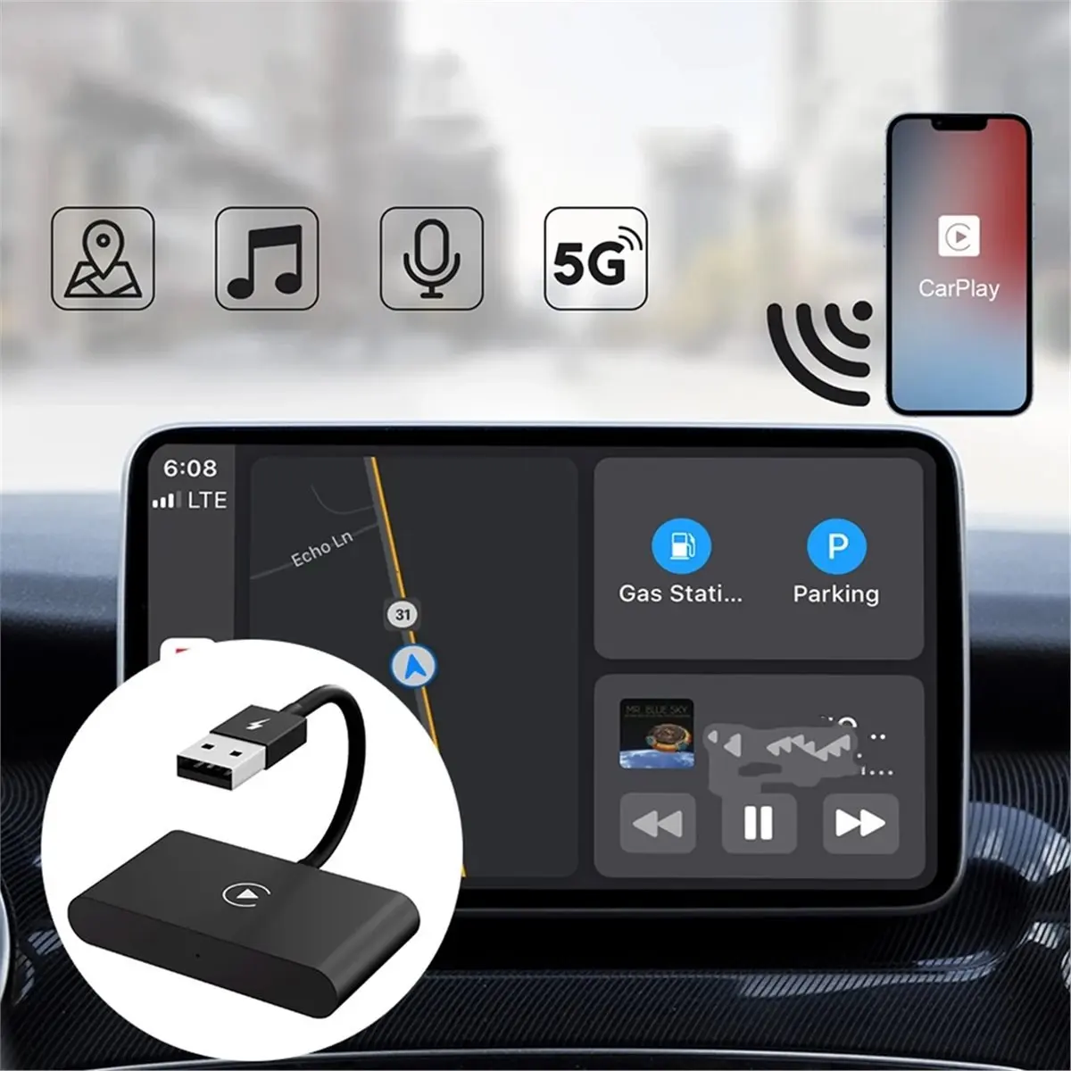 Y458A~!#2 in 1 Wireless CarPlay Android Auto Adapter Carplay AI Box Auto Connect Wireless CarPlay Adapter for Wired CarPlay Cars