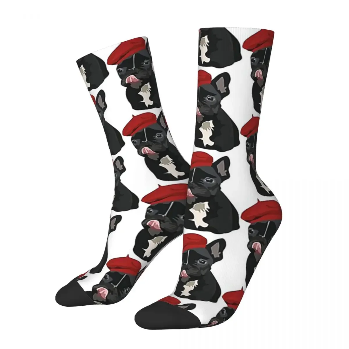 

Black French Bulldog With Beret Socks Harajuku Super Soft Stockings All Season Long Socks Accessories for Man's Woman's Gifts