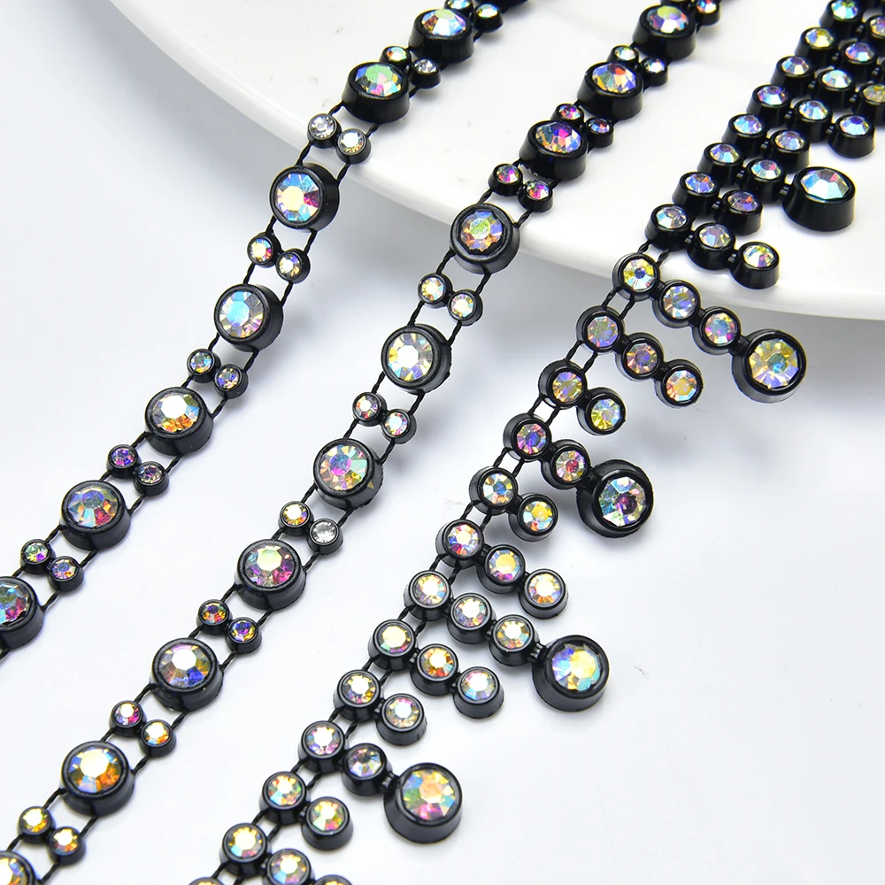 5 Yards Black Plastic Cup Rhinestone Chain Banding Strass String Crystal Diamond Trimming for Needlework Bags Clothes Decoration