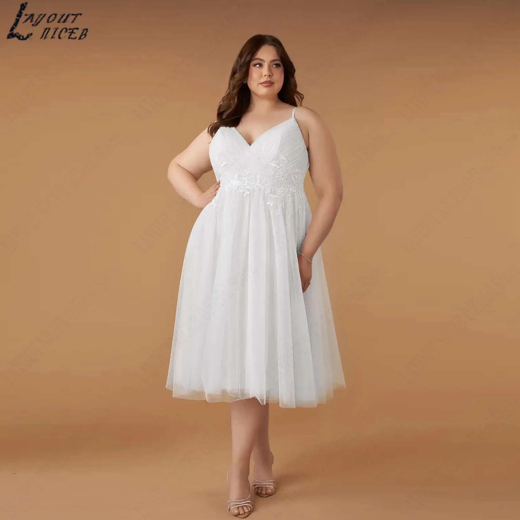

Plus Size Short Civil Wedding Dress Spaghetti Straps V-neck A-line Classic Appliques Bridal Party Gown vestido novia Customized