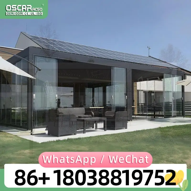 Outdoor Patio Pergola With Retractable Canopy Solar LED Light Modern Stylish Garden Shelter Grape Trellis Arbor For Backyard Dec