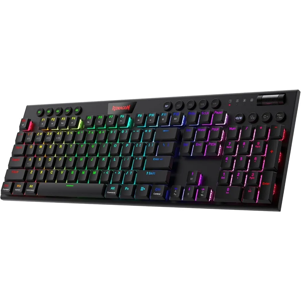 Ultra-Thin 3-Mode Wireless RGB Mechanical Keyboard: BT/2.4Ghz/Wired Gaming, Media Controls, Linear Red Switch