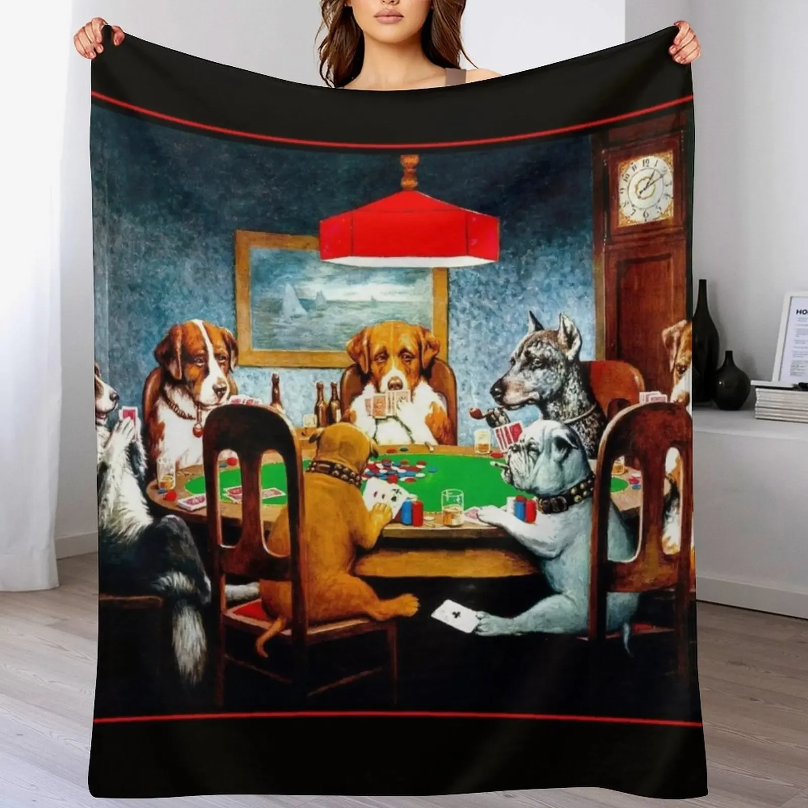 

DOGS PLAYING POKER : Vintage C M Coolidge Print Throw Blanket Luxurious Soft Blanket Holiday Gift for Family
