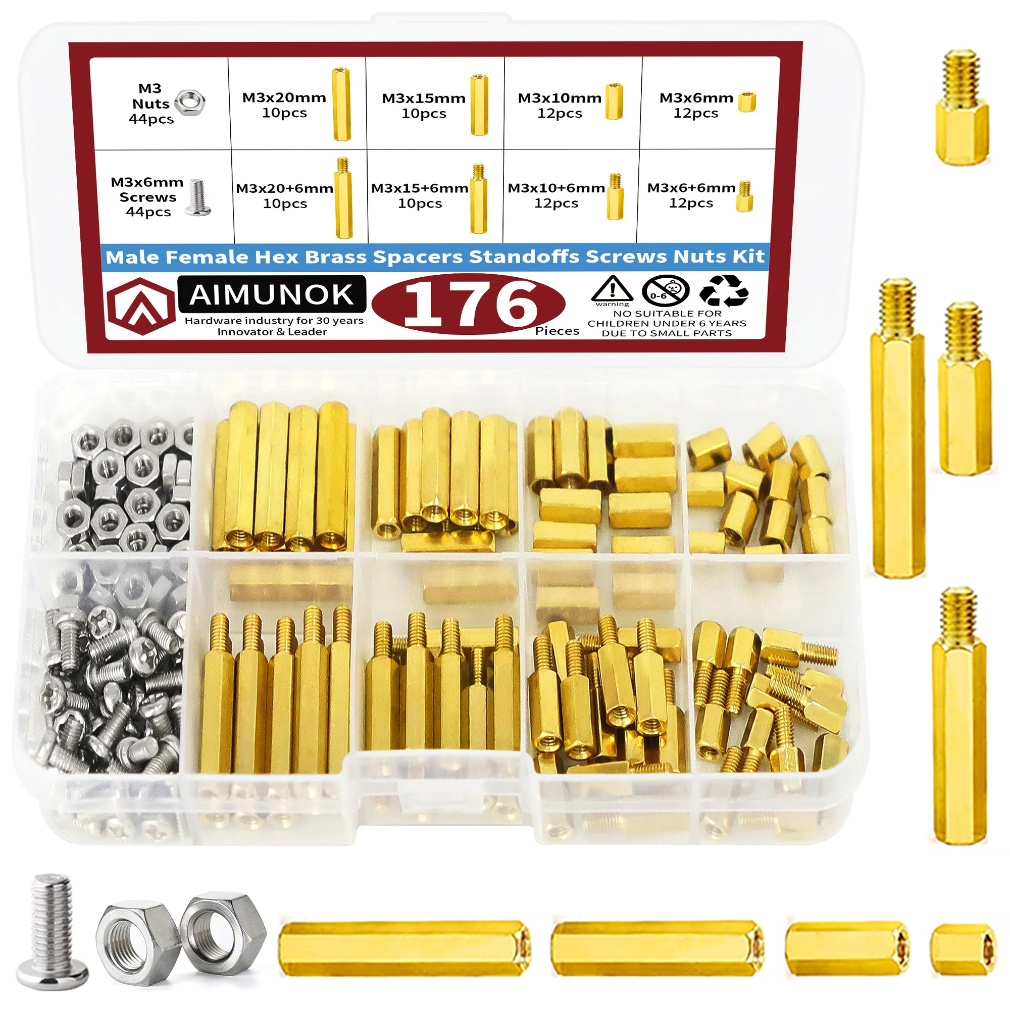 176pcs M3 Motherboard Standoffs&Screws&Nuts Kit, Hex Male-Female Brass Spacer Standoffs, Laptop Screws for DIY Computer Build