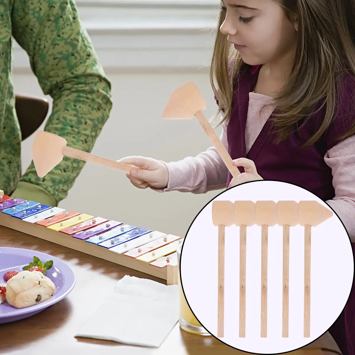 5 Stück kleine Holzhämmer für Kinder, kreatives Spielen, verbessert Geschicklichkeit und Armbewegung, glattes Finish, pädagogisches Aktivitätswerkzeug