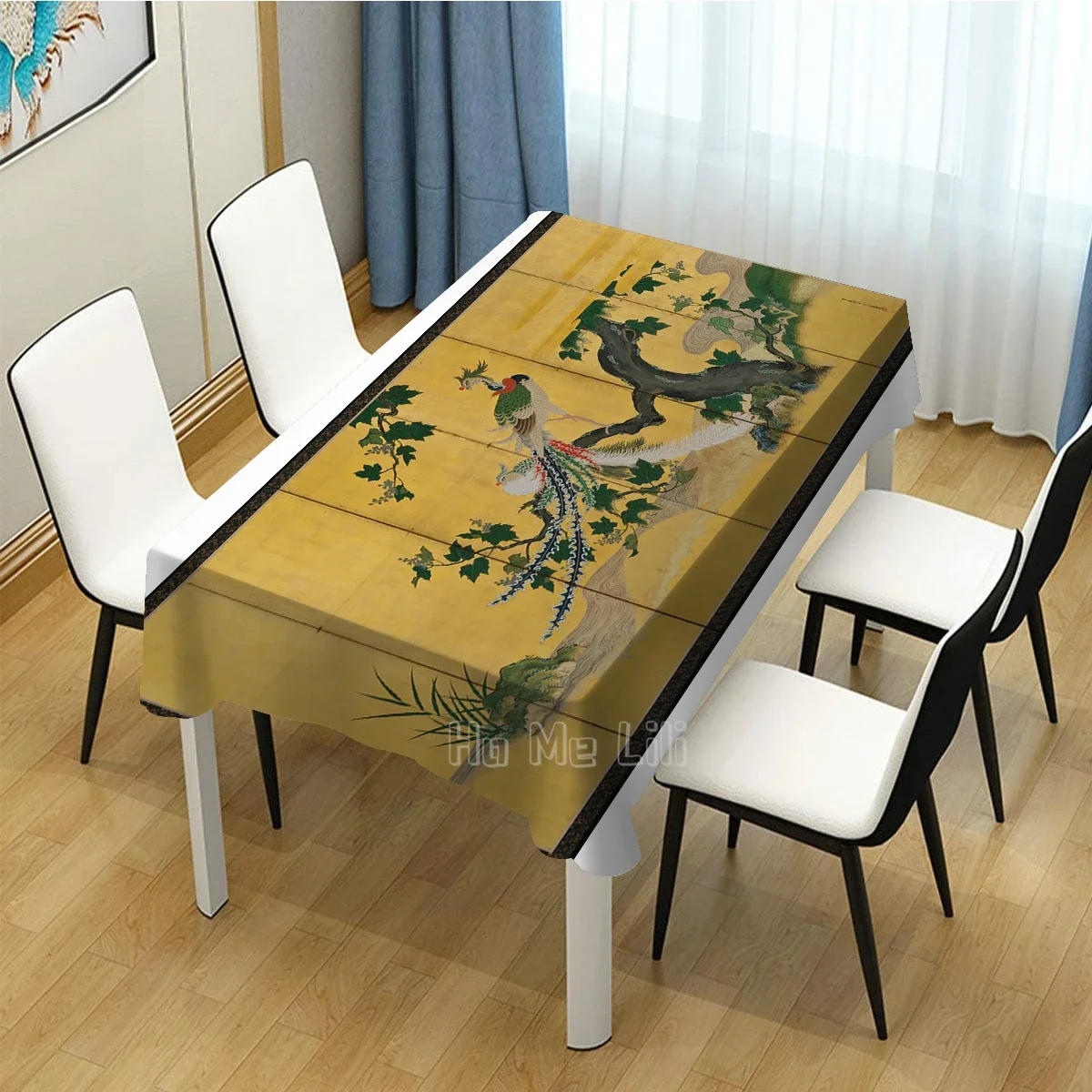 Japanese Tea Ceremony Gold Leaf Art Painting Tablecloth Polyester Indoor And Outdoor Decoration