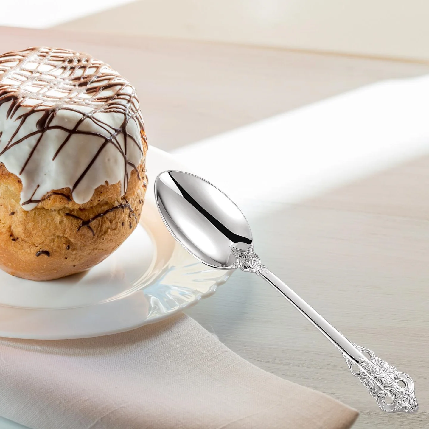 5.1inch vintage mirror golden coffee spoon set gold plated tea spoon 18-10 steel coffee stirring spoon dessert spoon cake spoon