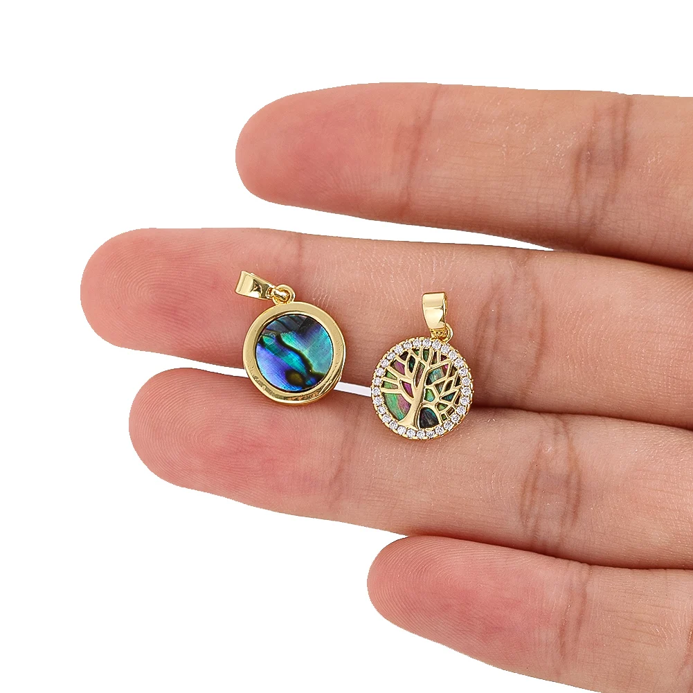 Natural Abalone Shell Tree of Life with Zirconia Necklace Pendant Charm for Jewelry Making Ladies Necklace Bracelet Accessories