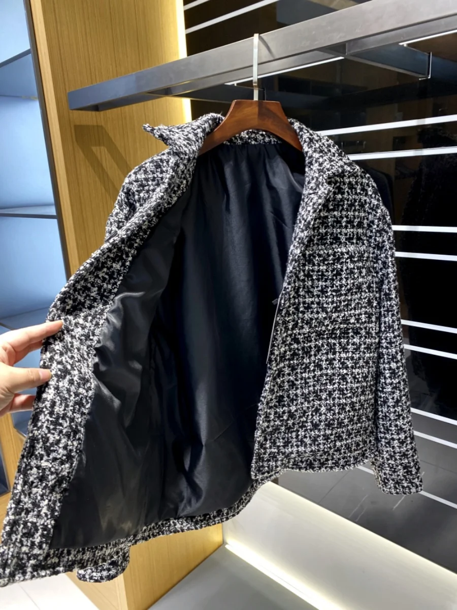 

Spani Dyed to Match Plaid Texture Long Sve irt Jaet с воротником-стойкой для осени-зимы, молодежное пальто-стойка...