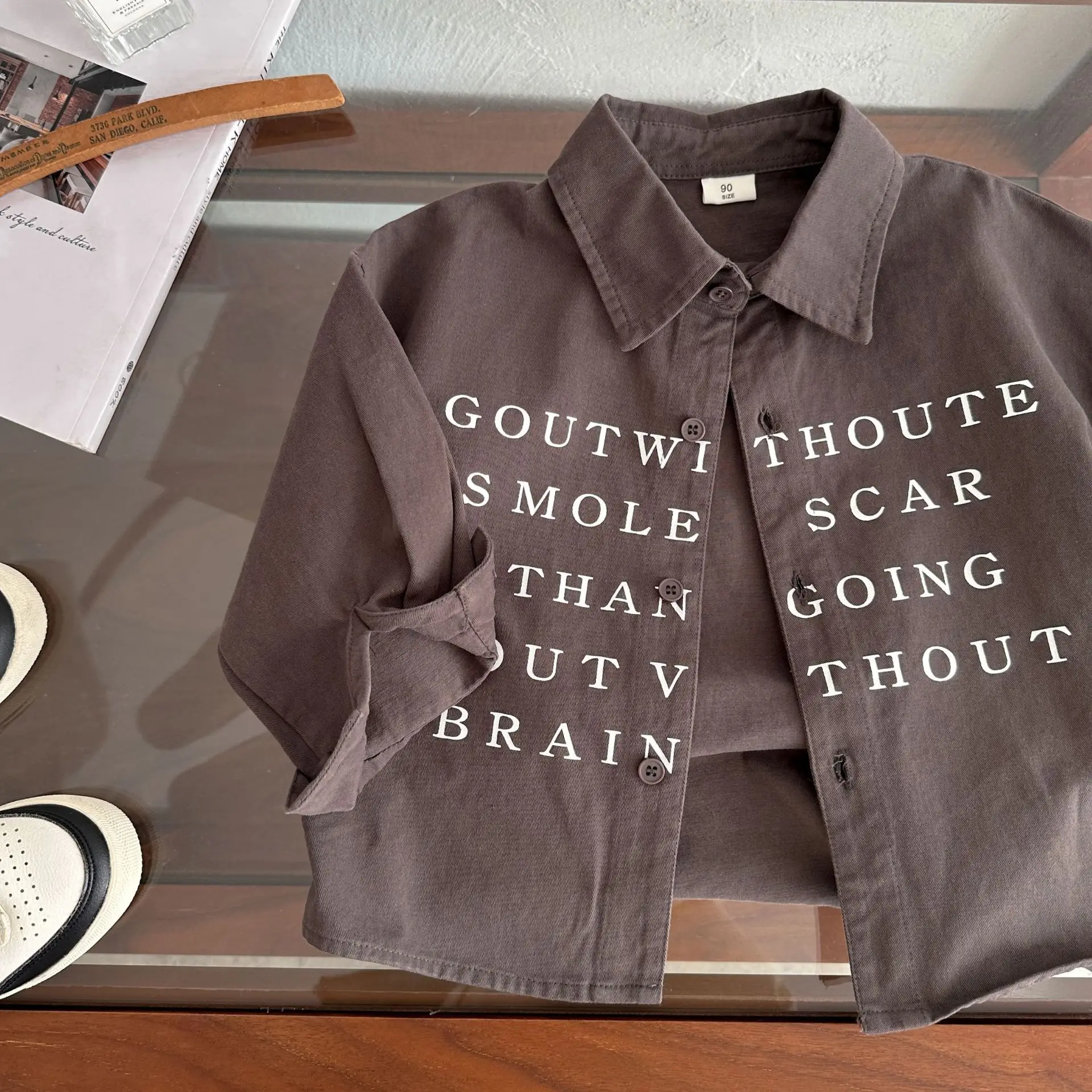Children\'s Shirt 2024 Spring New Boys and Girls Printed Letter Shirt Baby Cotton Shirt Coat