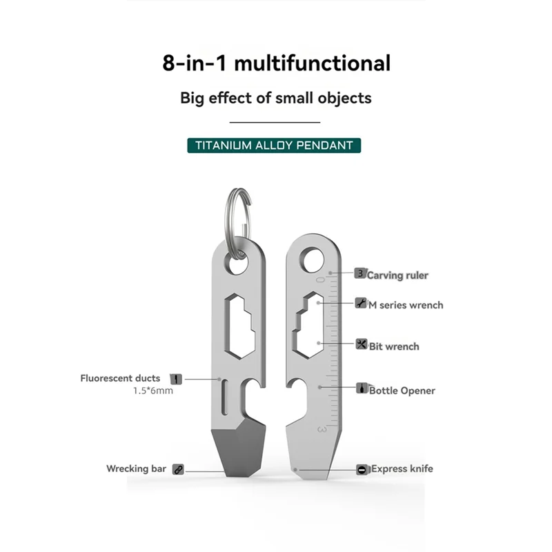 F-T 8 In 1 미니 TC4 티타늄 합금 크로우 바 병따개 졸업 스케일 EDC 야외 도구 다기능 캠핑 장비