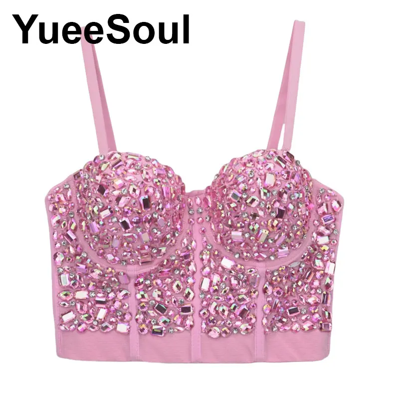 Pink Women Corset Tops 2026 Sequined Flowers Diamond Sexy Crop Tops 2000s Y2K Aesthetic Sweet Cute Party Bustier Woman Clothing view 4