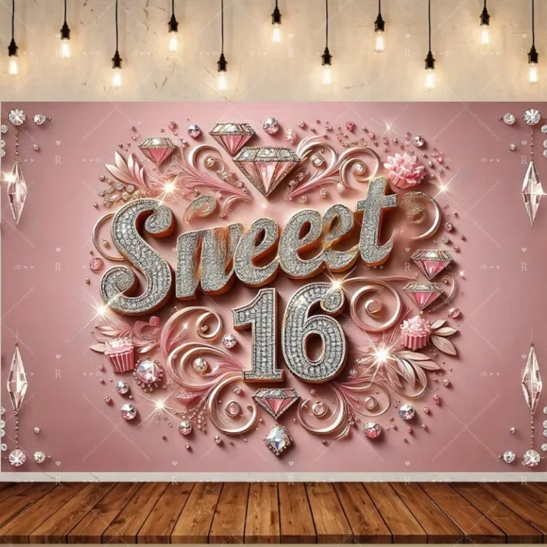 Hintergrund zum 16. Geburtstag, rosa Glitzer-Ballon-Hintergrund, Mädchen, Jungen, Geburtstagsparty-Dekoration, Banner, Porträt, Foto-Requisiten – Detail 2