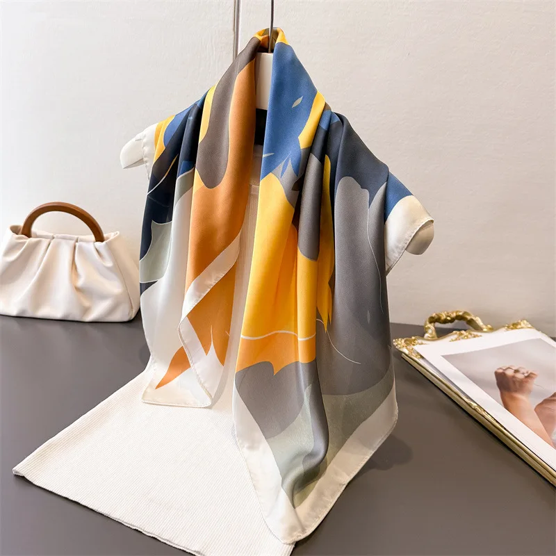 2026 New Women Square Scarf Imitation Silk Floral Print Neckerchief Bandana Lady Shawl Scarves Wrap Head Hair Band Ties view 4