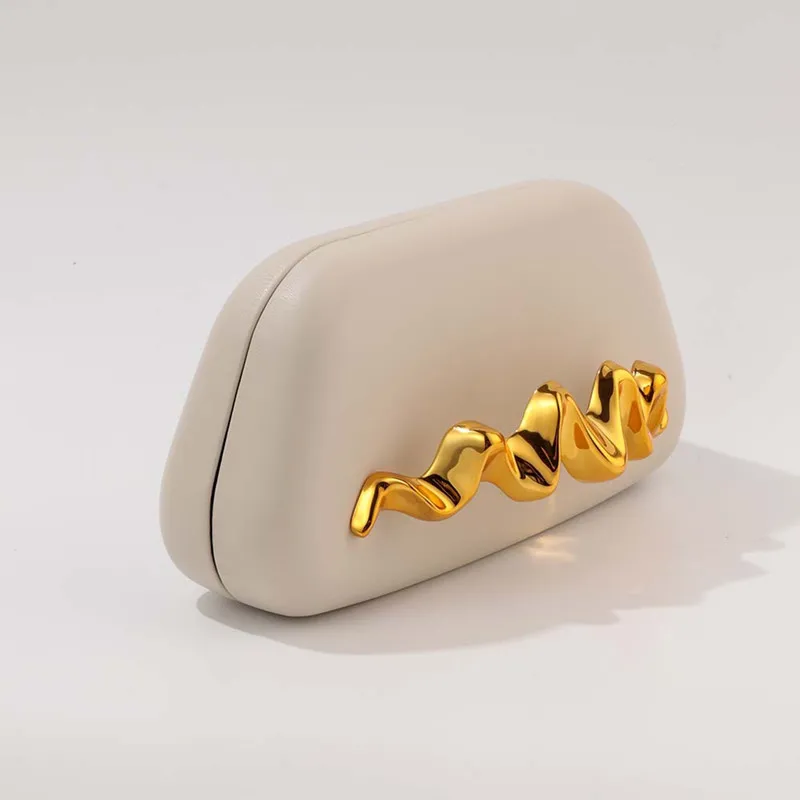 

2025 New Design Retro Metal Wave Handle Wedding Party Evening Clutch Bag Elegant Bride Handbags Brand Shoulder Bag Box Bag