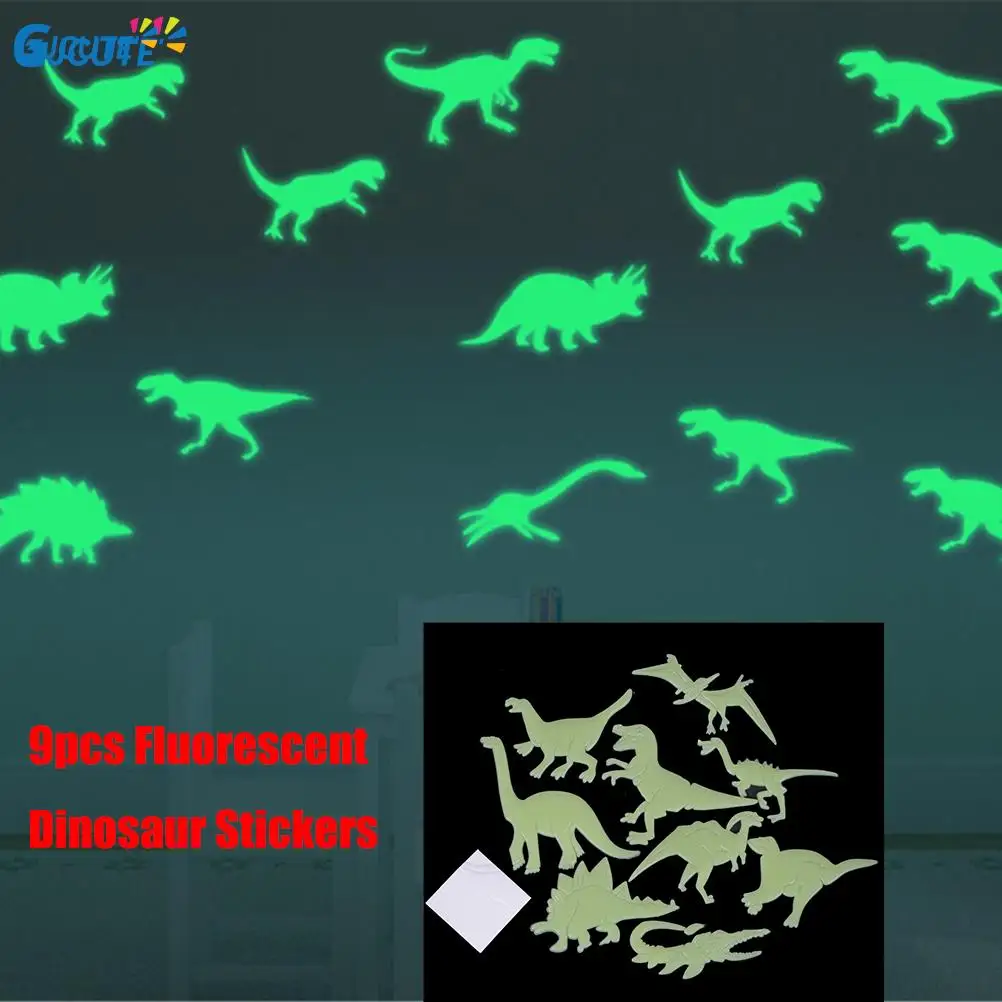 9PCS Glow In The Dark Dinosaur Stereo 3D Fluorescent Stickers Funny Sticker Stars Luminous Stickers For Kids