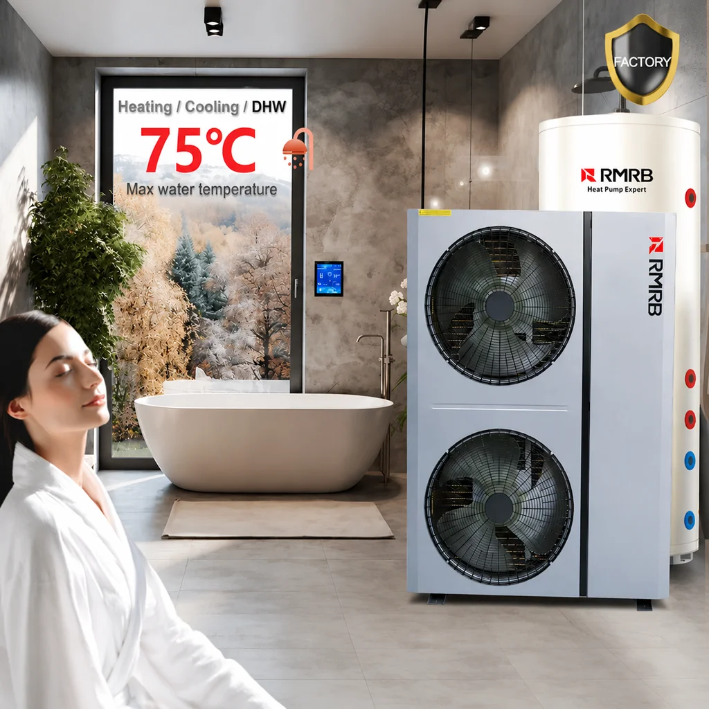 15.6kW R290 EVI DC Inverter Monoblock Air Source Heat Pump 75℃ DC Motor ErP A+++ Outdoor CE CB Hotel Household OEM Service