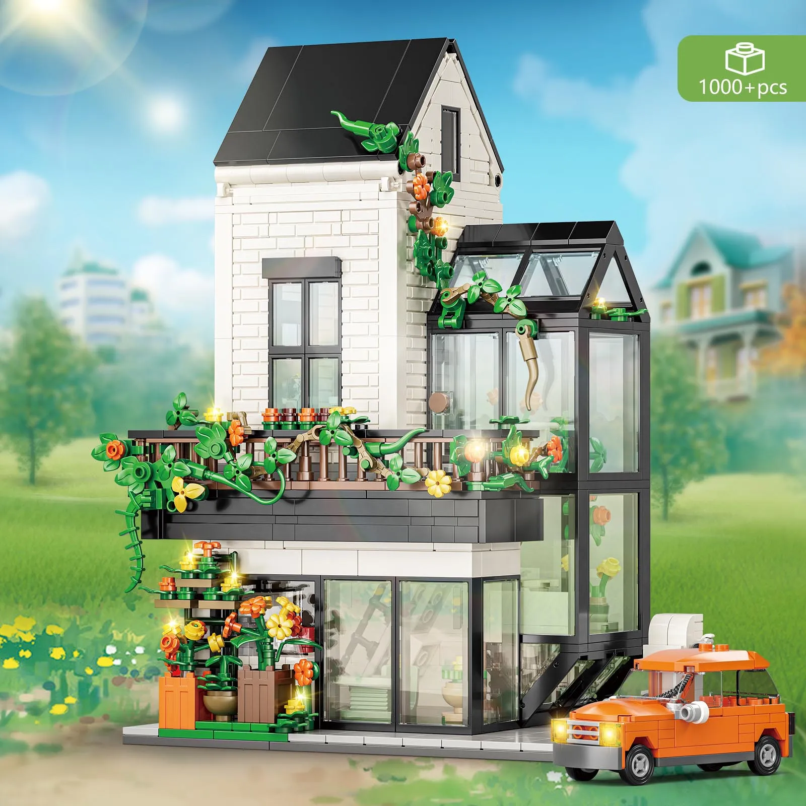 ไอเดีย Sunshine Flower House Building Blocks ชุด City Street View สถาปัตยกรรมชุดเด็กประกอบของเล่นของขวัญวันวาเลนไทน์