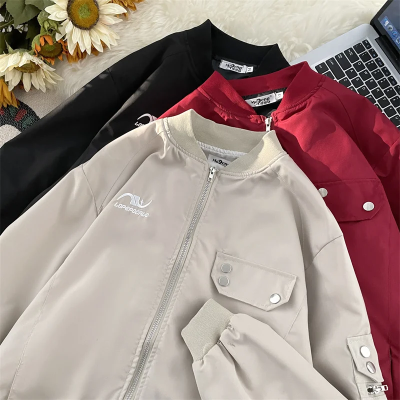 

Мужская функциональная куртка-бомбер в американском уличном стиле: модная, свободная, ретро, повседневная верхняя одежда