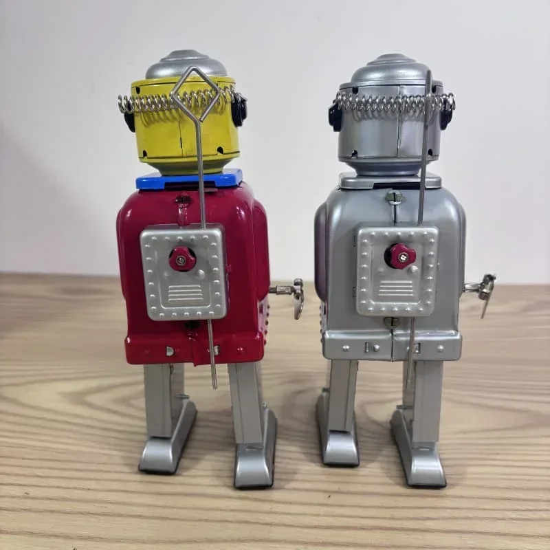 [Najlepsza] Kolekcja dla dorosłych Retro Wind up Metal Tin Mr robot srebrno-czerwony Mechaniczny mechaniczny model zegara figurka zabawka prezent