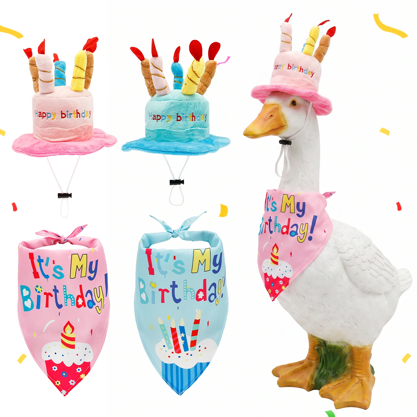 1/2 Sets 23 Inch Happy Birthday Porch Goose Outfits Decorative Goose Statue Birthday Hat Scarf Costume Yard Lawn Party Decor