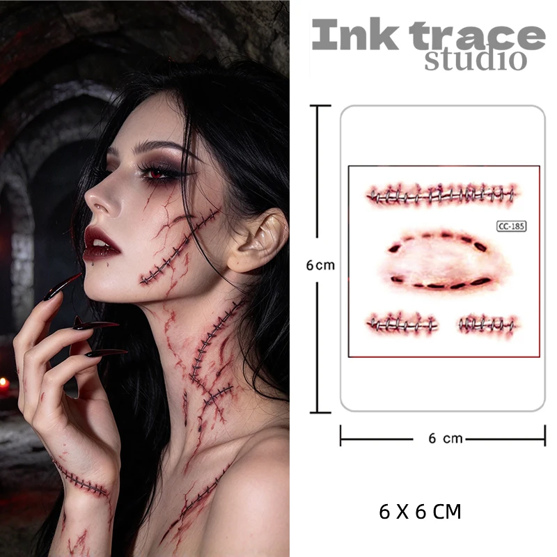 1-5PCS New Halloween Waterproof Tattoo Stickers Party Festival Terror Scar Temporary Body Art Decals for Adults And Kids