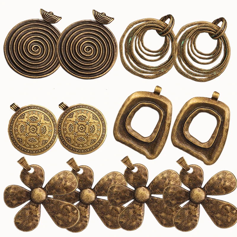 2 x Bronze Color Large Flower/Circles/Spiral Infinite Charms Pendants For DIY Boho Tribal Bracelet Necklace Jewellery Making