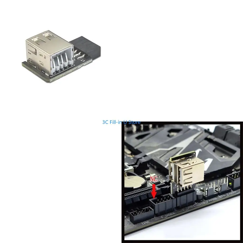 G8TA 9Pin to 2 Port USB Adapter Connector Riser Internal Motherboard 9pin Female to Dual USB2.0 Female Adapter for USB Device