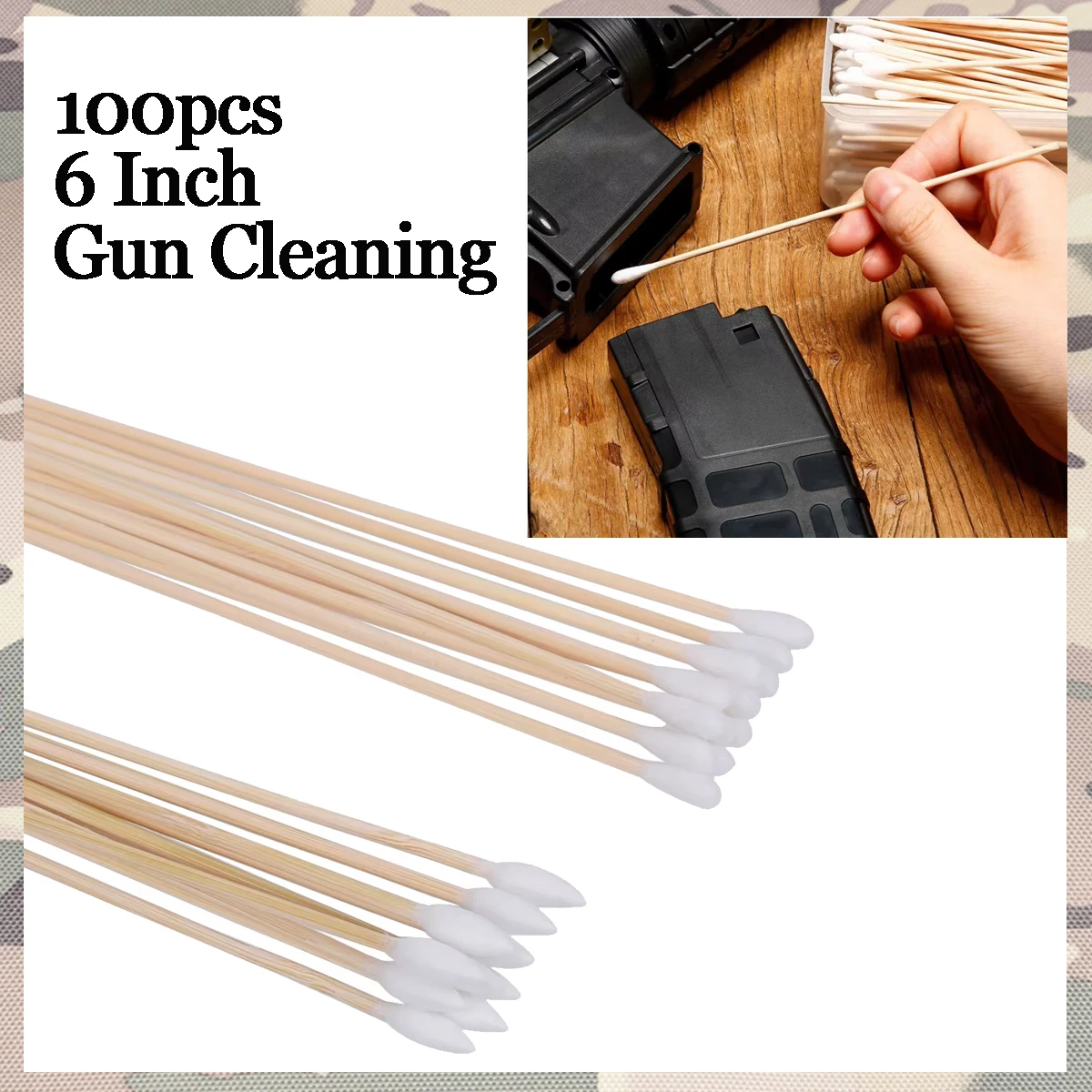 

Tactical 100pcs 6 Inch Long Gun Cleaning Cotton Swabs Pistol Cleaning Kit Mat for AR15 M4A1 AK74 AK47 Remington 870 Colt 1911